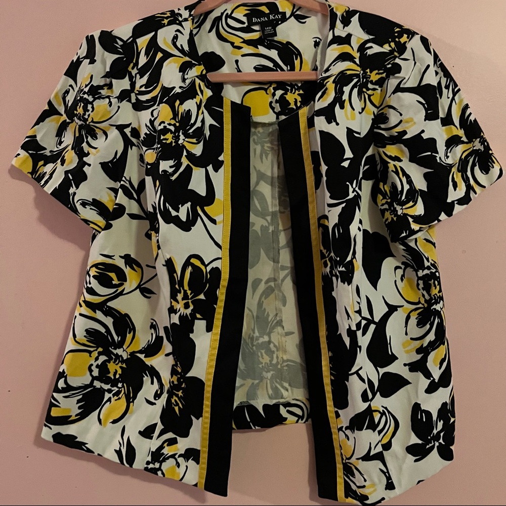 Black and yellow floral open blazer